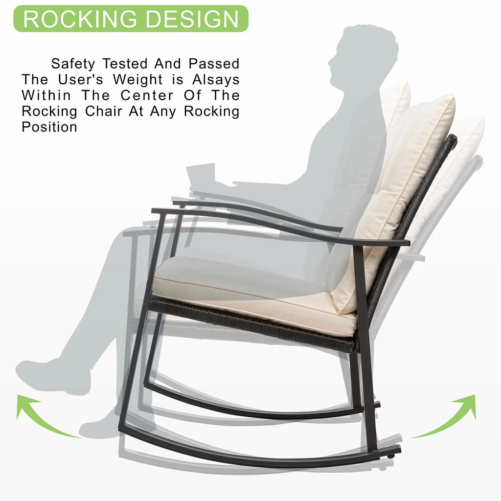 3 Piece Beige Outdoor Rocking Chair Set E566
