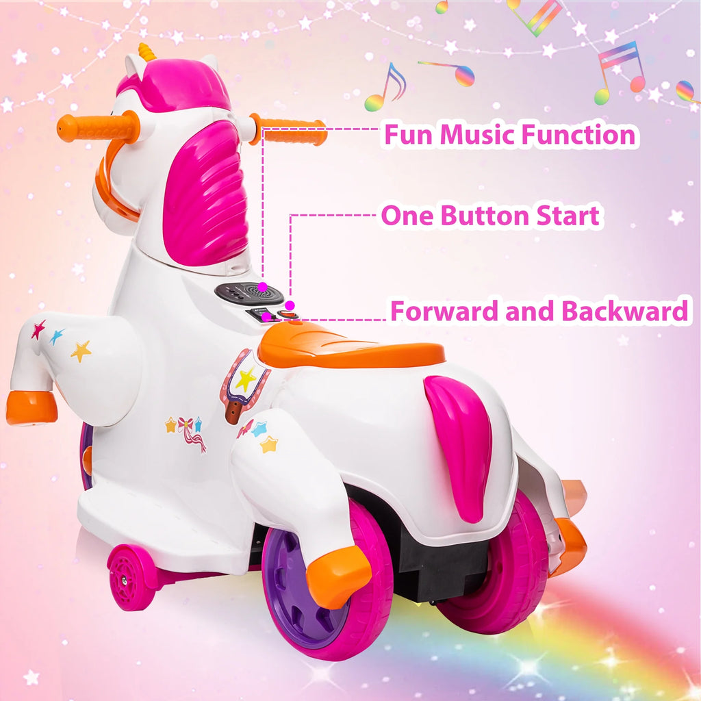 6V Unicorn Rocking Horse Toy Car with Music, Training Wheels J9265