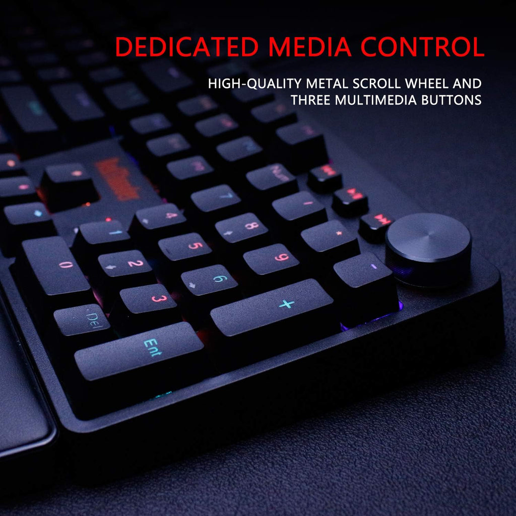 RedThunder K55 Mechanical Gaming Keyboard, Quiet Red Switch, Chroma RGB Lighting, Soft Leather Wrist-Rest, Standard Full Size Wired Keyboard with Dedicated Media Keys & Dial for PC V854144