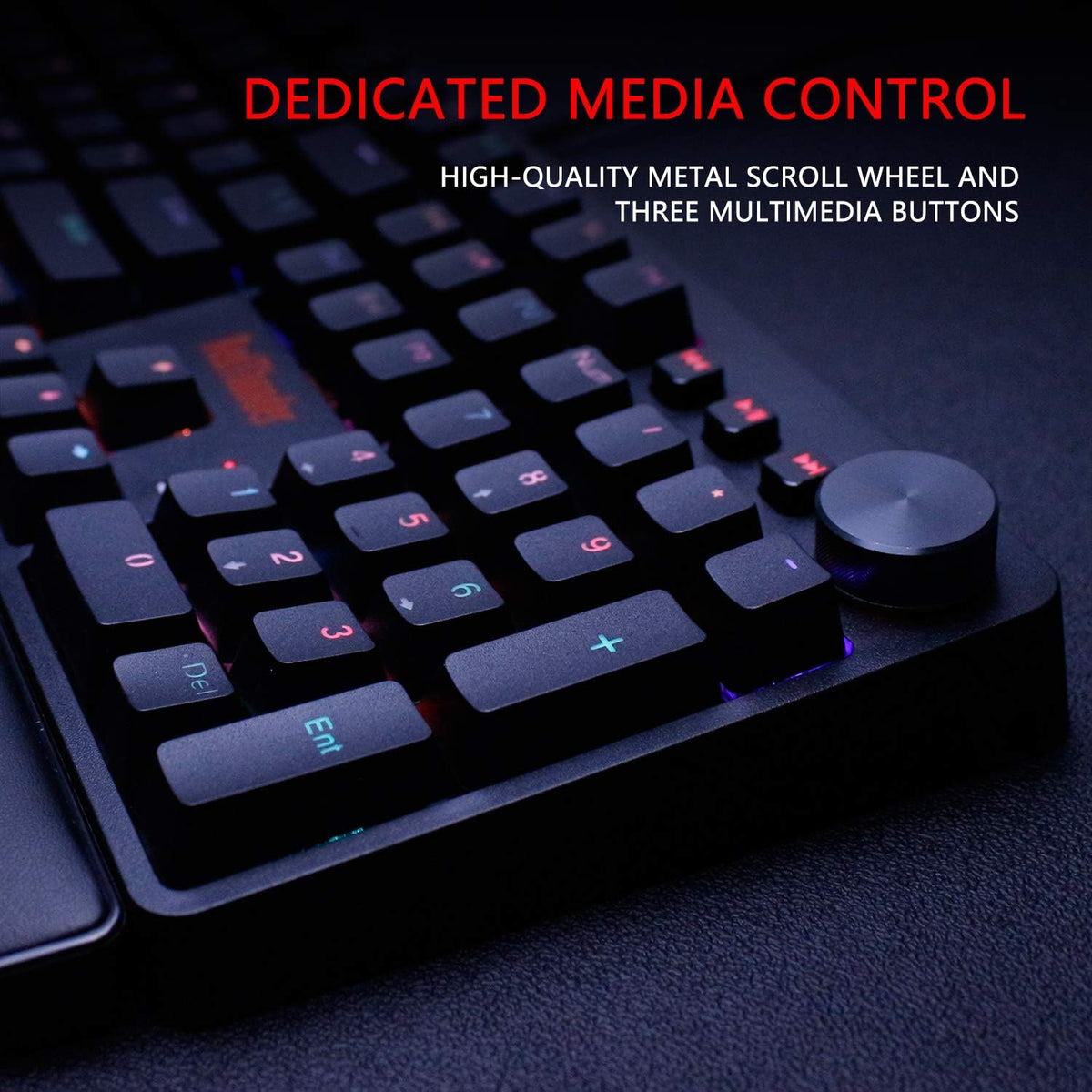 RedThunder K55 Mechanical Gaming Keyboard, Quiet Red Switch, Chroma RGB Lighting, Soft Leather Wrist-Rest, Standard Full Size Wired Keyboard with Dedicated Media Keys & Dial for PC V854144