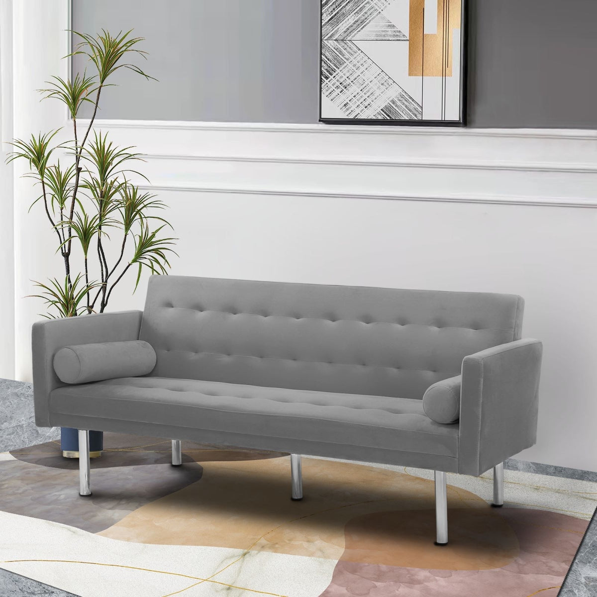 Pink Velvet Convertible Sofa Sleeper Sofa D8757