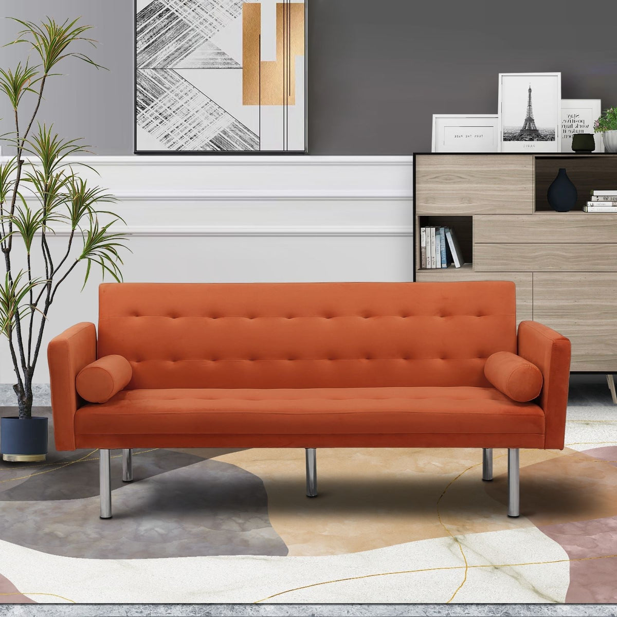 Pink Velvet Convertible Sofa Sleeper Sofa D8757