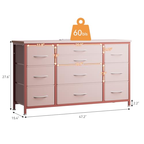 Black 10 Drawer Dresser with Power Outlet V513