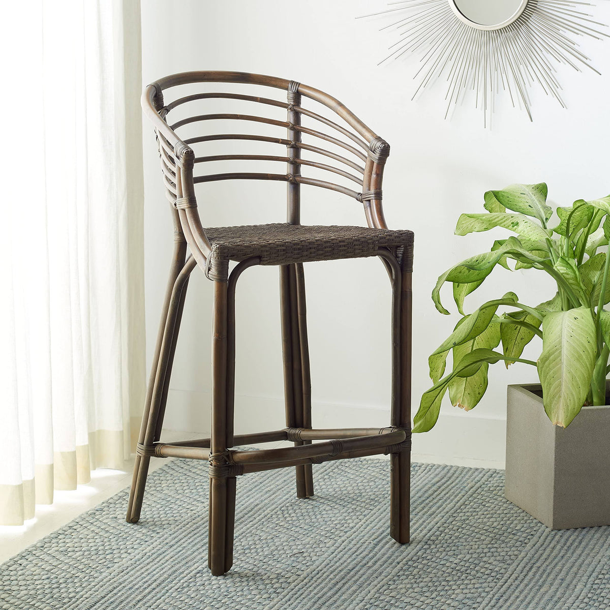 Dark Brown Rattan Bar Stool W876