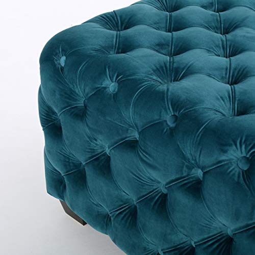 Dark Teal Velvet Ottoman Q907