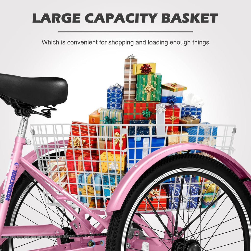 24 Inch Single Speed 3 Wheel Bicycle with Shopping Basket D875729