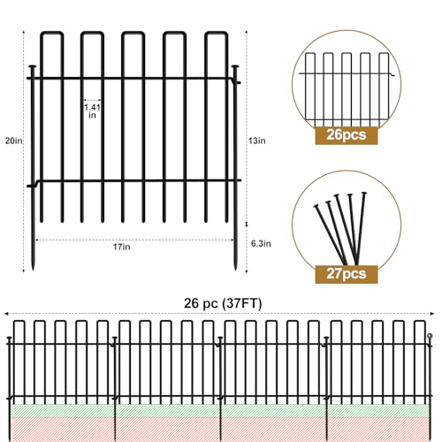 No Dig Animal Barrier Fence, 13in x 37ft Rustproof Metal Garden Edging C454