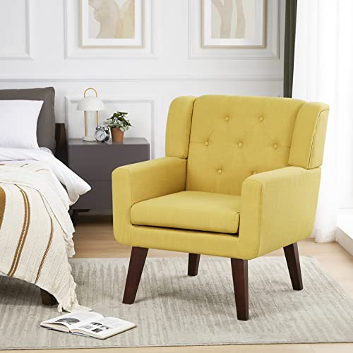 Beige Set of 2 Linen Fabric Button-Tufted Accent Chair G409777