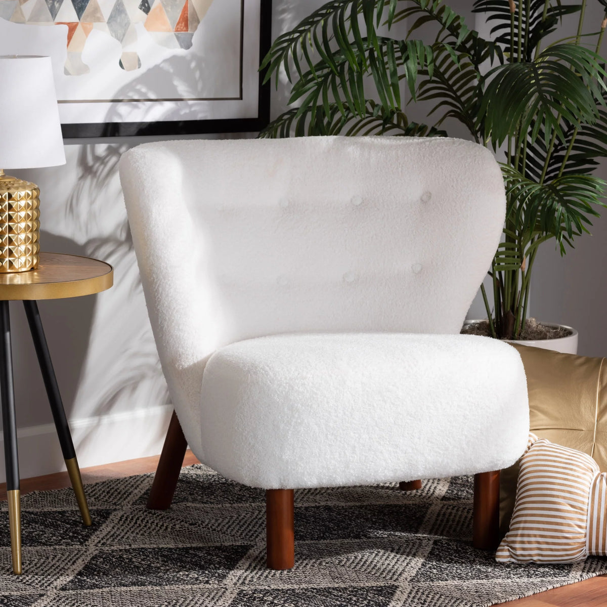 White Boucle Upholstered Wood Accent Chair M549032