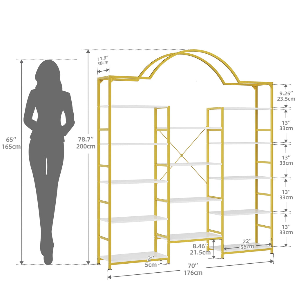 5-Tier Gold and White Bookshelf O72175