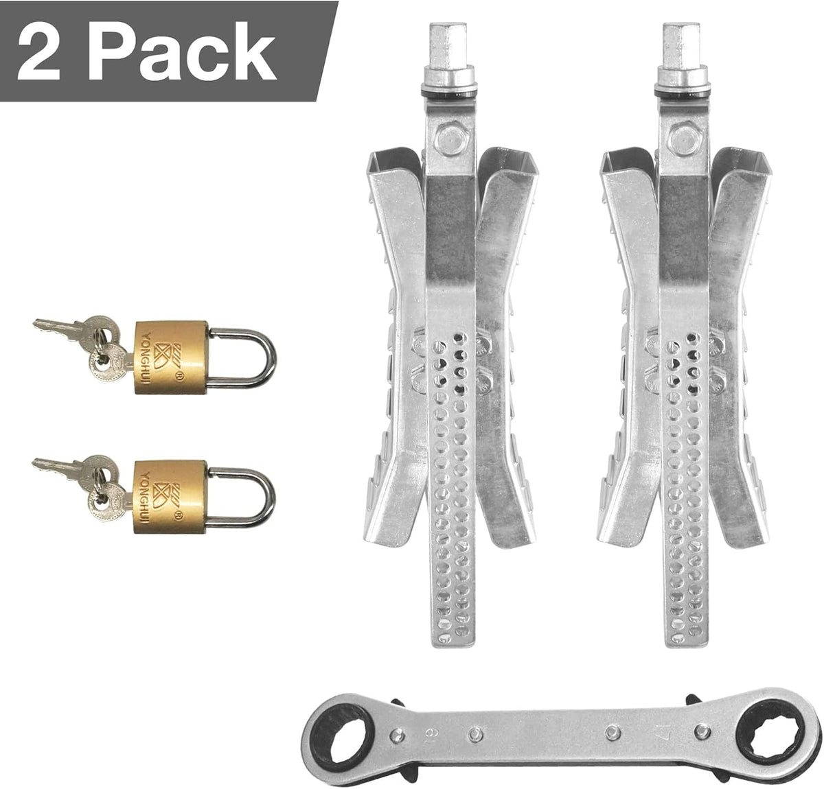 Camper Wheel Chock Stabilizer 2 Sets, RV Tire Scissor Locking X Chock, Pack of 2 I197