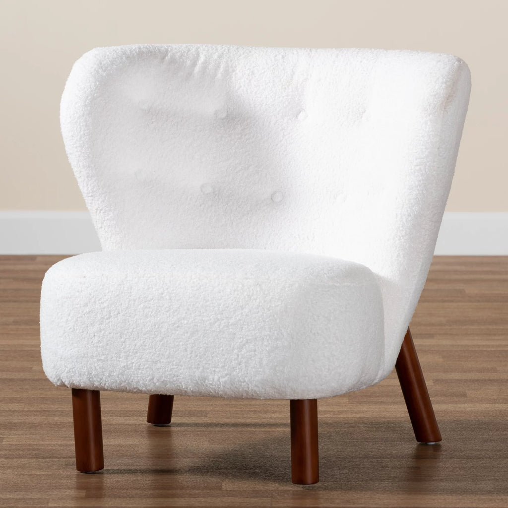 White Boucle Upholstered Wood Accent Chair M549032