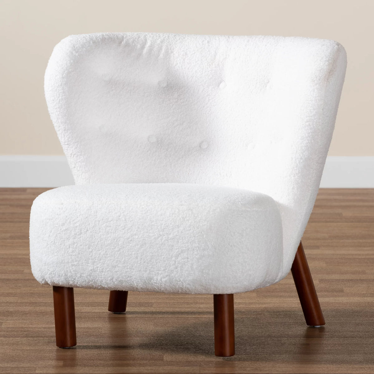 White Boucle Upholstered Wood Accent Chair M549032