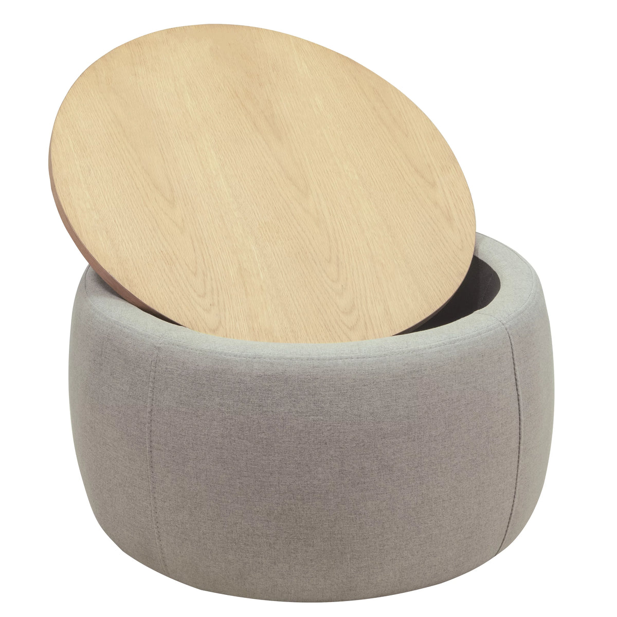 Grey Round Storage Ottoman with Wood Tray S88918