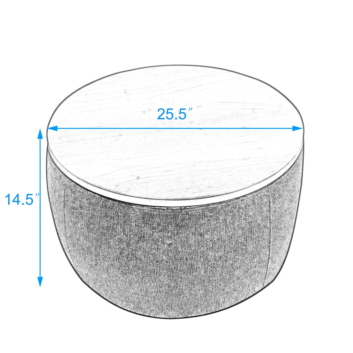 Grey Round Storage Ottoman with Wood Tray S88918
