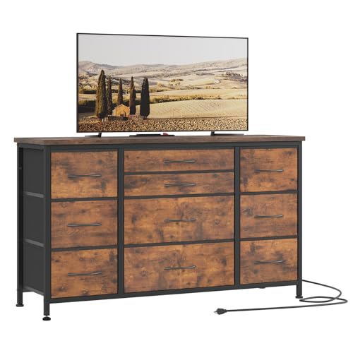 Black 10 Drawer Dresser with Power Outlet V513