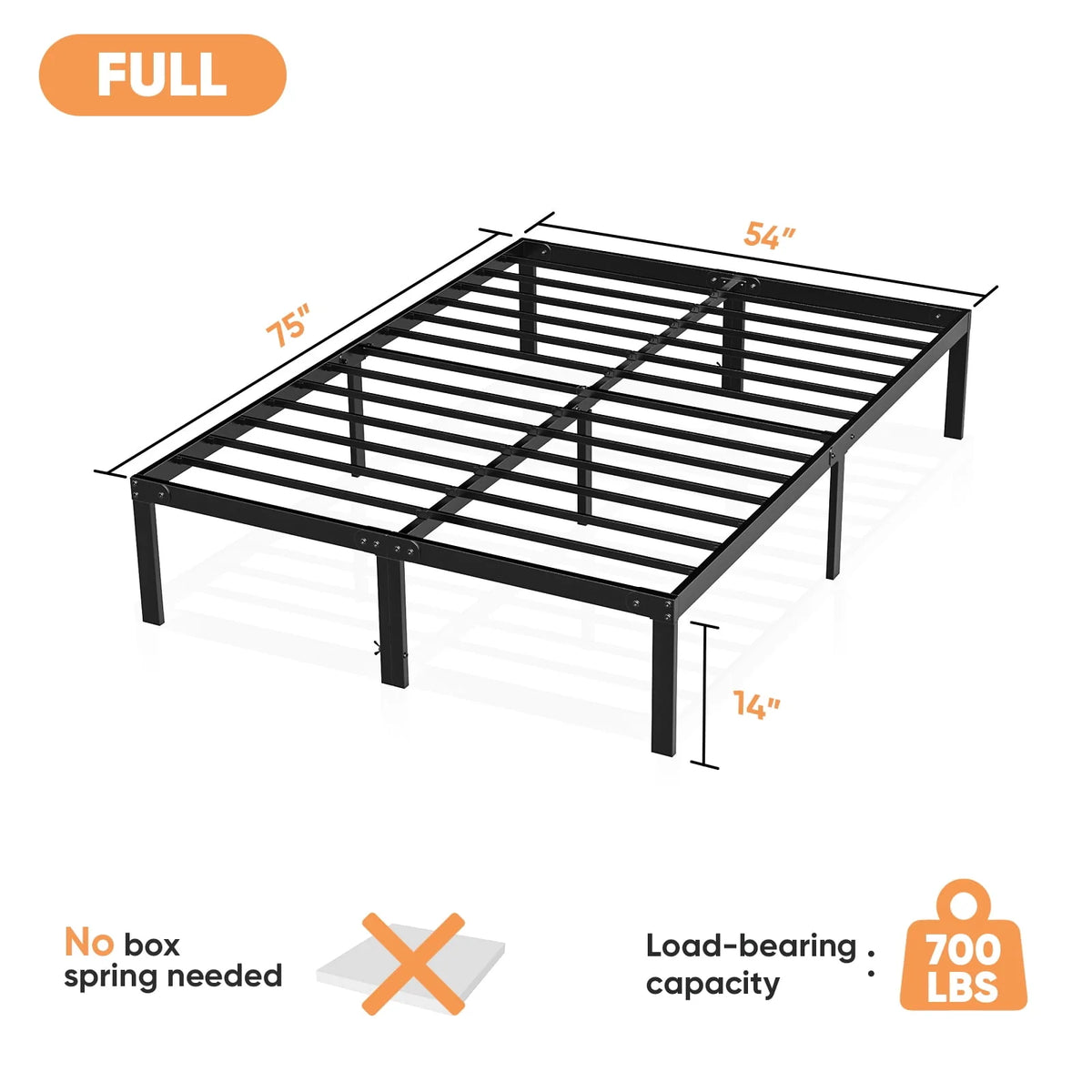Queen Size Black Metal Platform Bed Frame F165872