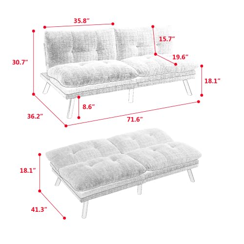 Black Convertible Futon Sofa Bed with Metal Legs K4770