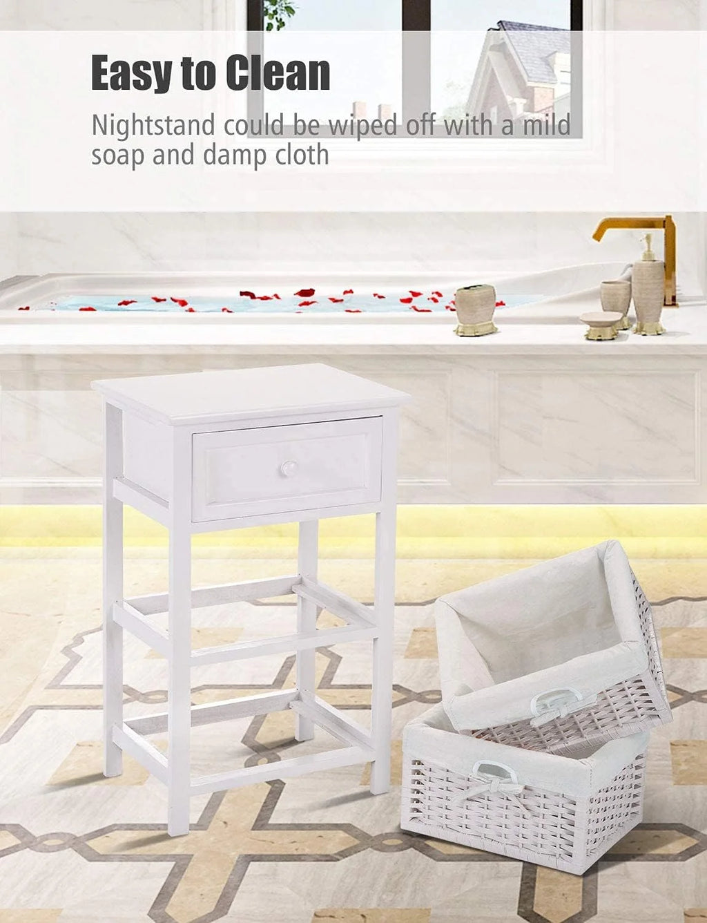 White 3 Tiers Nightstand with One Drawer 2 Baskets N354104