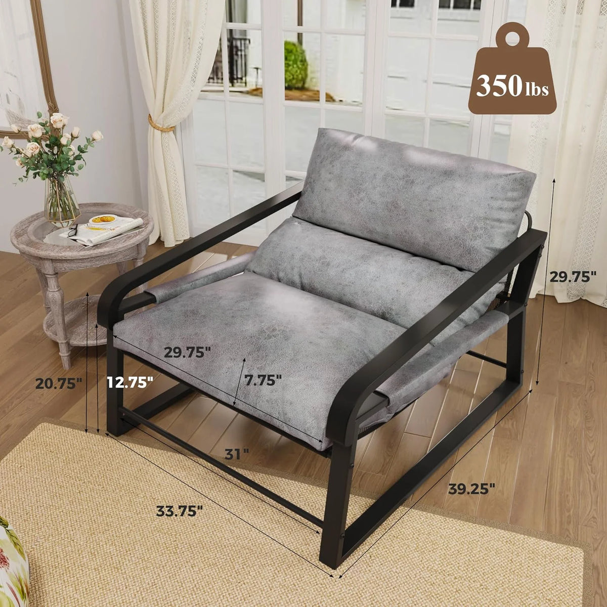 Oversized Upholstered Accent Chair with Wood Armrest, Grey D469