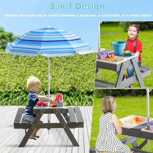 3-in-1 Kids Picnic Table with Umbrella A421
