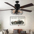 5 - Blade Caged Ceiling Fan with Remote Control and Light Kit P901