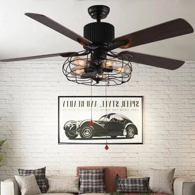5 - Blade Caged Ceiling Fan with Remote Control and Light Kit P901