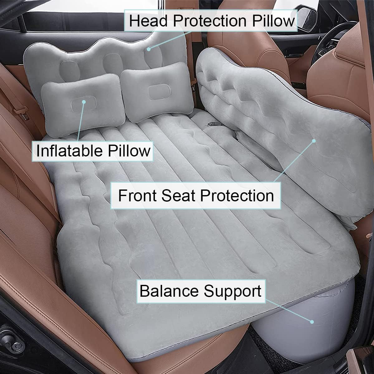 Car Air Mattress with Air Pump, Grey M9364