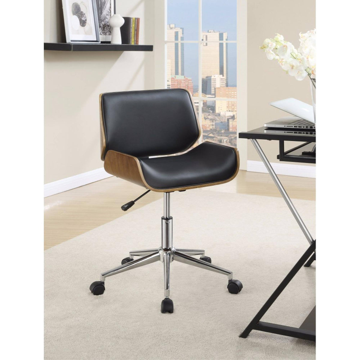 Contemporary Small-Back Home Office Chair, Black/Walnut C171