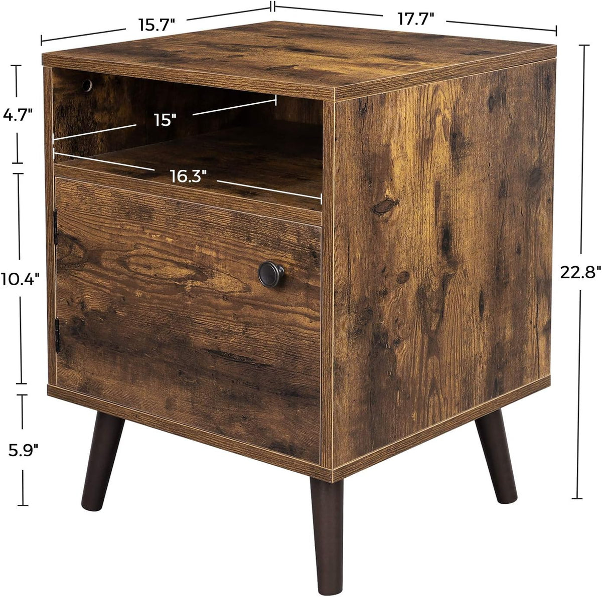 Rustic Brown Nightstand with Open Shelf and Cabinet G657375