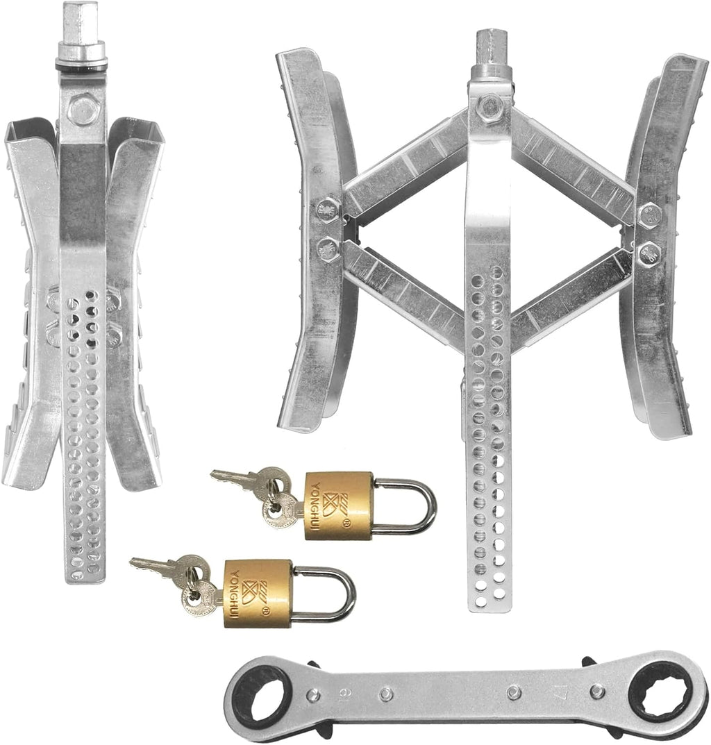 Camper Wheel Chock Stabilizer 2 Sets, RV Tire Scissor Locking X Chock, Pack of 2 I197