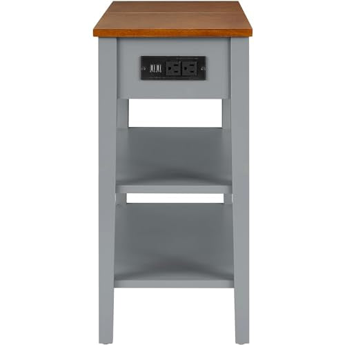 Gray Side Table with Charging Post and Storage Cabinet G53947