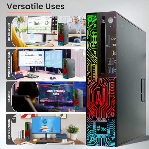 RGB Gaming Desktop PC Intel i5 8th Gen 16GB Ram 512GB SSD NVIDIA GeForce GT 1030 DDR5 24 inch Monitor WiFi Windows 11 Pro Renewed Y923597