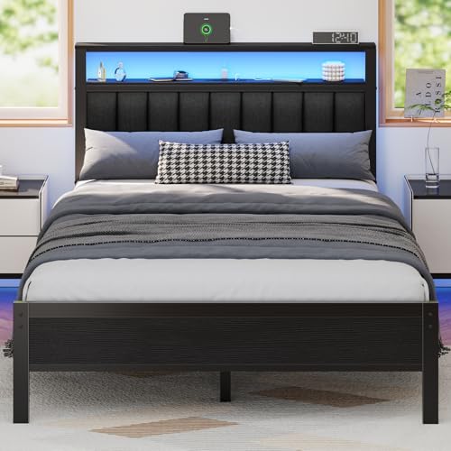 Full Size Bed Frame with Charging Station and LED Lights T877964