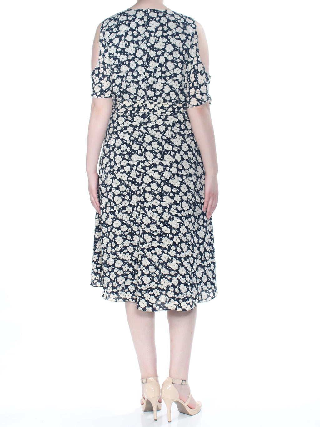 Navy Floral Short Sleeve A-Line Dress Plus 16W S11551