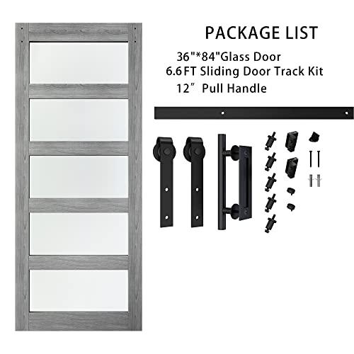 42in x 84in Frosted Glass Barn Door with 7FT Sliding Door Hardware Kit W37241