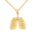 14K Yellow Gold Human Lungs Anatomy Pendant Necklace with 22" chain B6577