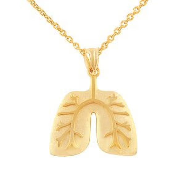 14K Yellow Gold Human Lungs Anatomy Pendant Necklace with 22" chain B6577