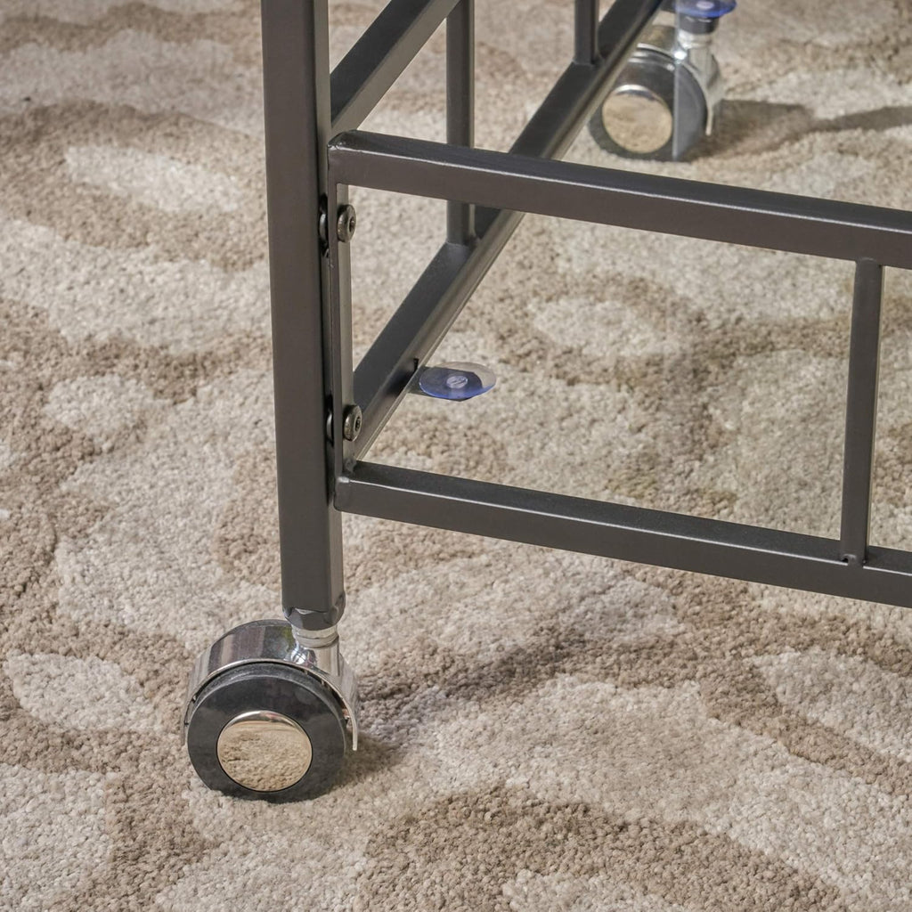 Black Industrial Iron Bar Cart with Tempered Glass Shelves W75057