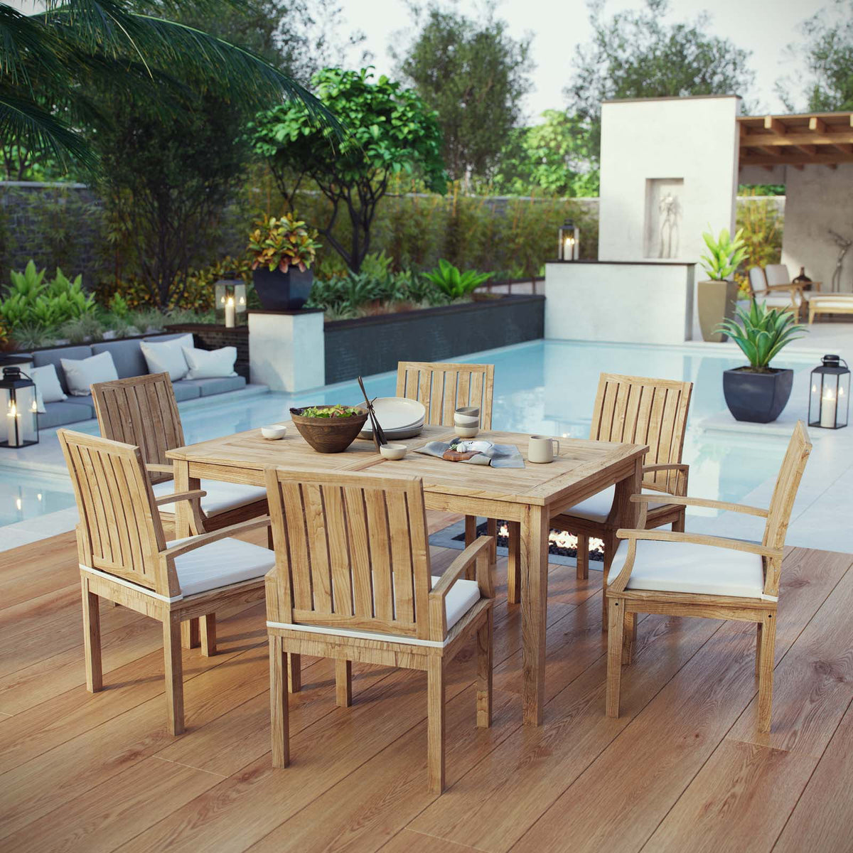 White Wood Dining Chair and Table Set B26294