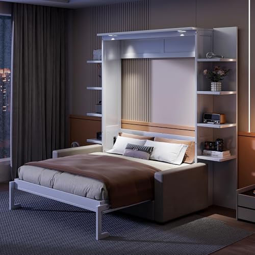 Queen Size Gray Murphy Bed with Sofa Cushion Y857752