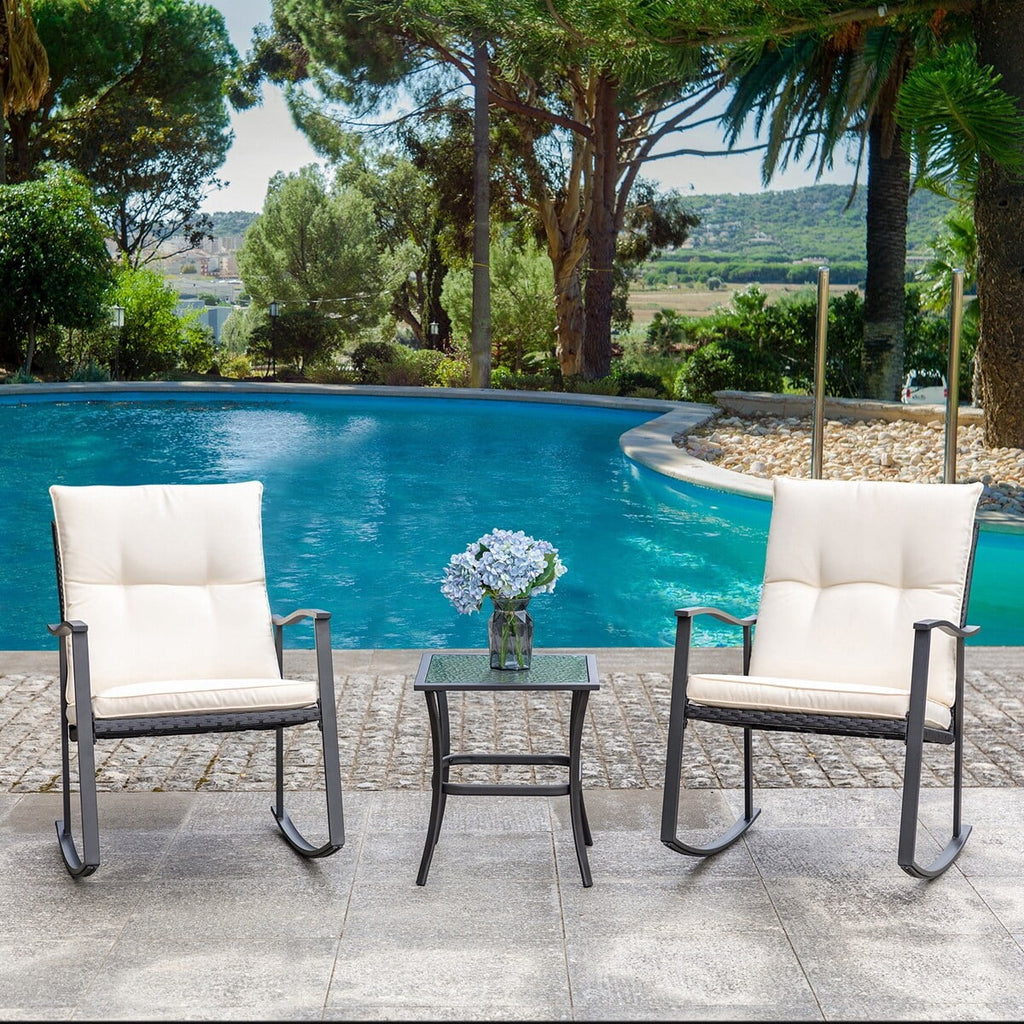 3 Piece Beige Outdoor Rocking Chair Set E566