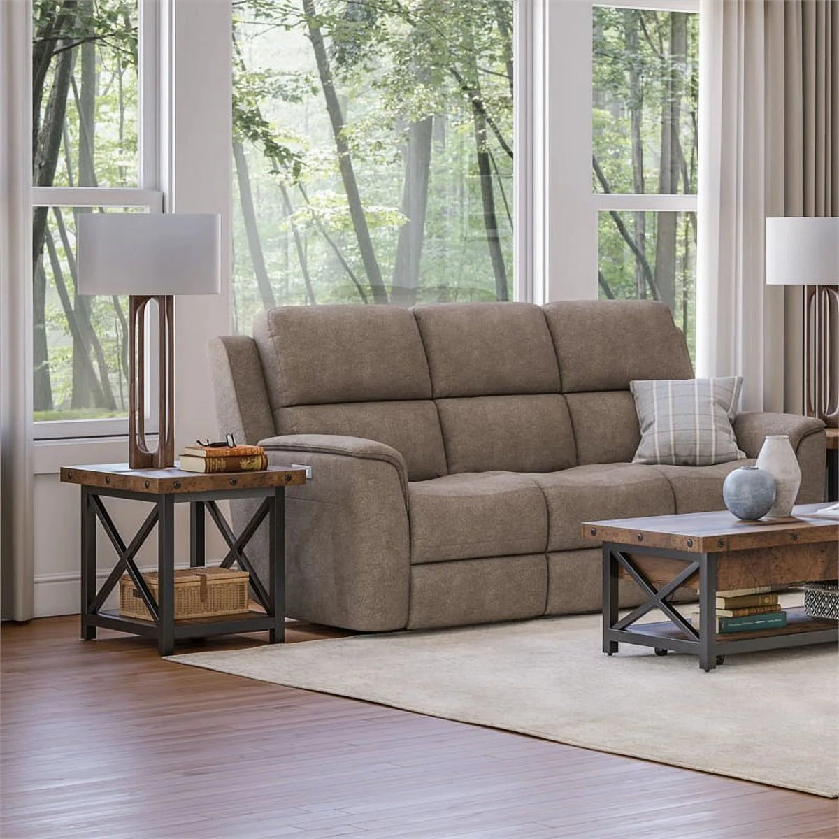 Brown Lamp Table with Metal Frame U986171