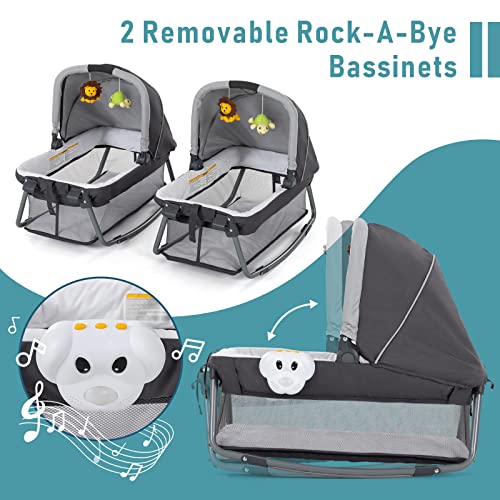 Light Gray Twin Bassinet & Playard with 2 Removable Portable Bassinets Q104502