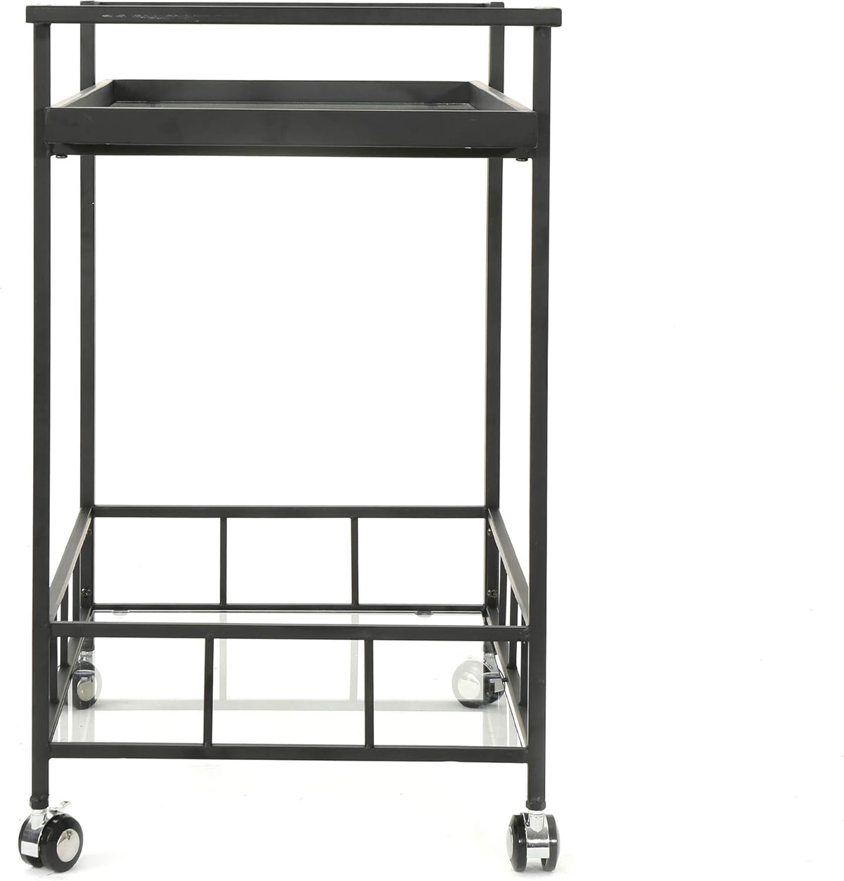 Black Industrial Iron Bar Cart with Tempered Glass Shelves W75057
