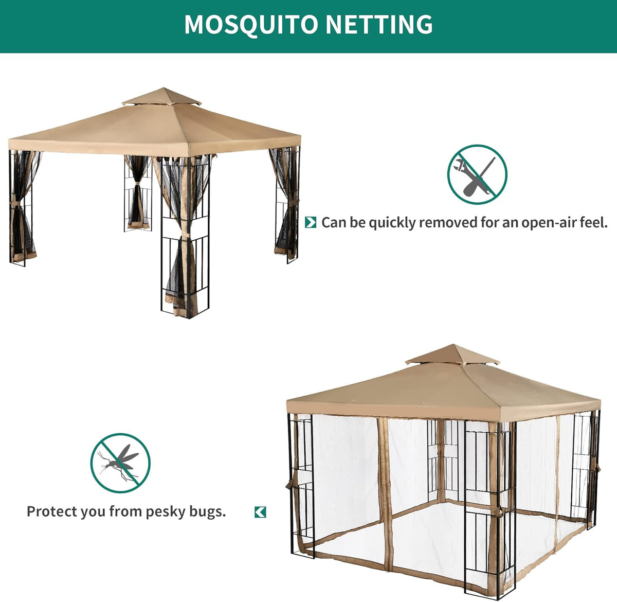 10x10 Steel Canopy with Mosquito Netting Y9573