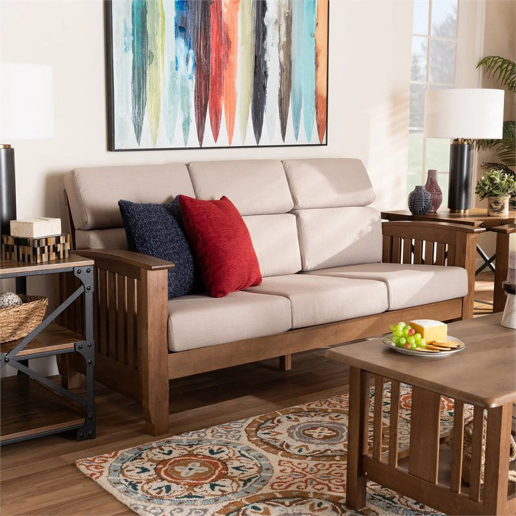 Modern Wood Fabric 3-Seater Sofa in Taupe Walnut Brown W249228