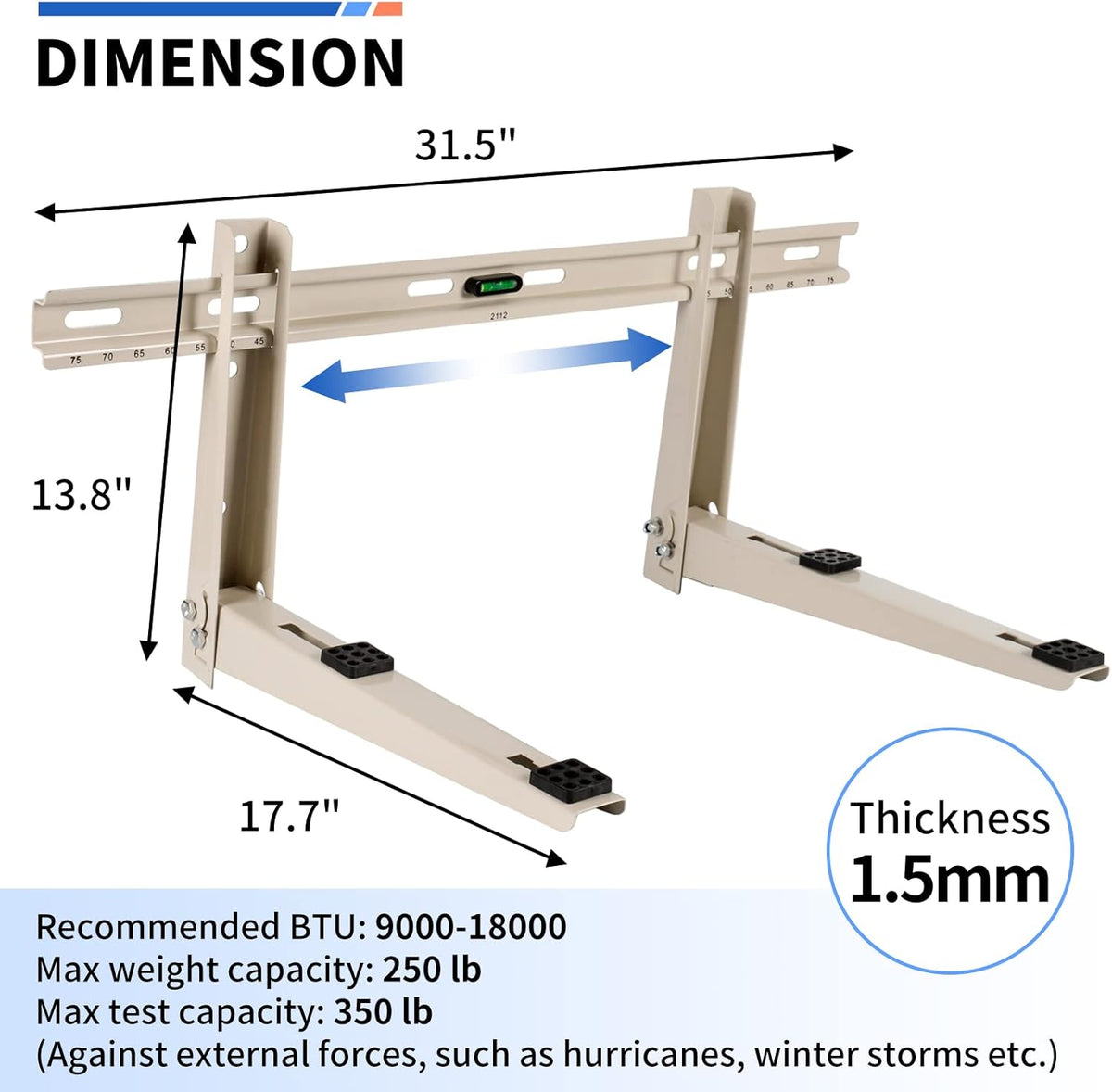 Mini Split Wall Mounting Bracket with Level, Measurement on Top Rail, Pack of 2 W213122