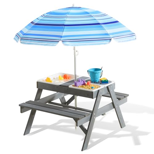 3-in-1 Kids Picnic Table with Umbrella A421
