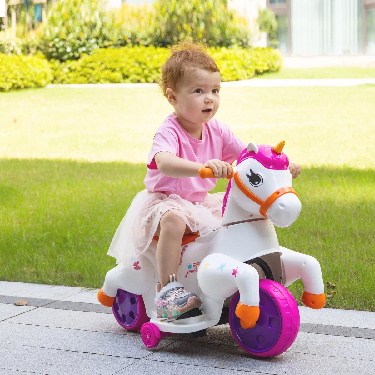 6V Unicorn Rocking Horse Toy Car with Music, Training Wheels J9265